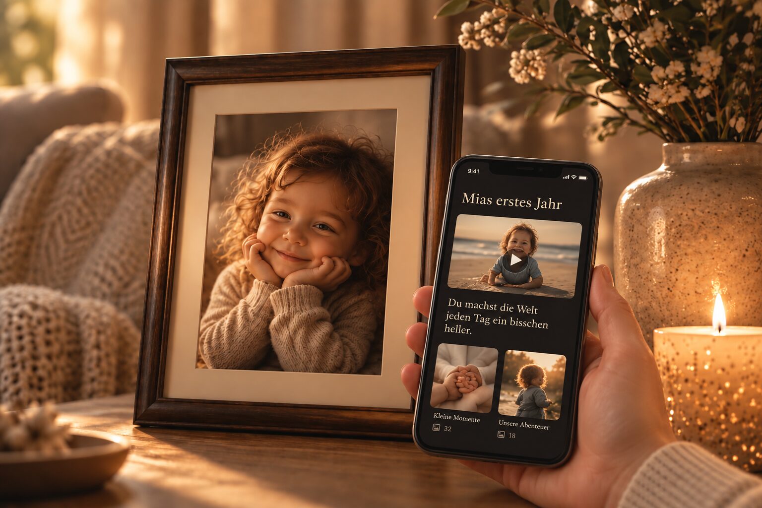 The open Memory Portal “Mia's first year” on a smartphone